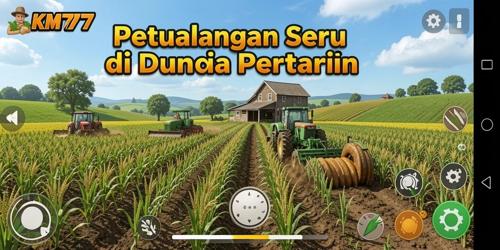 Screenshot gameplay KM777 menampilkan suasana pertanian yang indah dan interaktif.