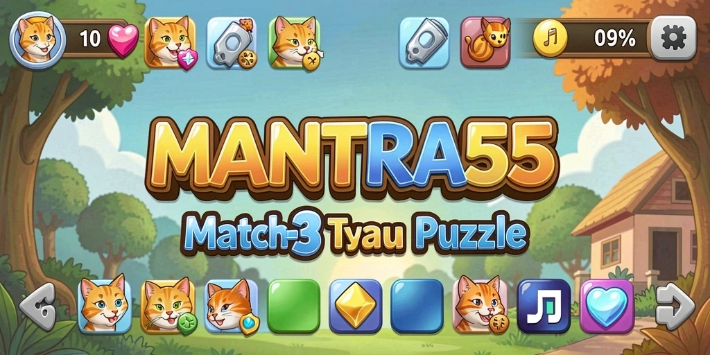 Tampilan gameplay seru dari MANTRA55 dengan elemen Match-3.