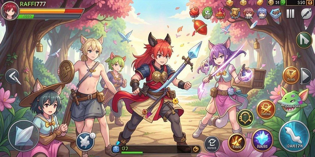 Tampilan gameplay seru dari RAFFI777 dengan karakter anime.