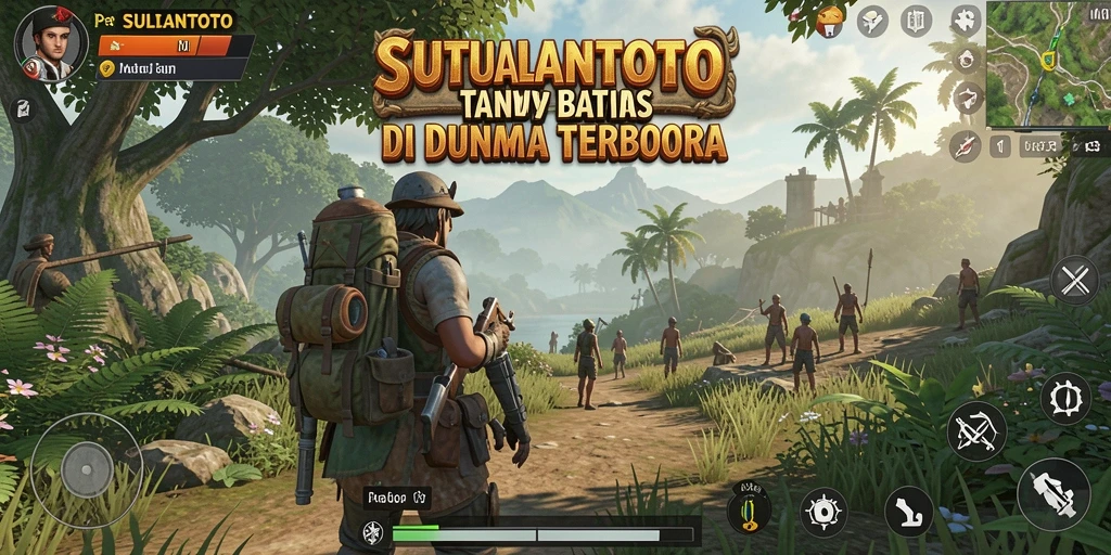 Screenshot yang menampilkan karakter utama menjelajahi alam terbuka.